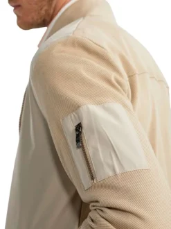 Sweat zippé en coton mélangé beige uni pourvu d'une coupe droite