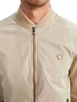 Sweat zippé en coton mélangé beige uni pourvu d'une coupe droite