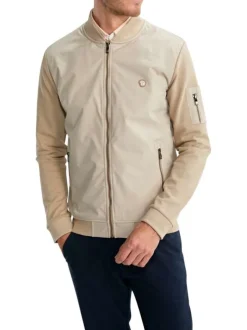 Sweat zippé en coton mélangé beige uni pourvu d'une coupe droite