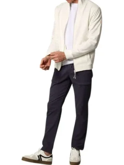 Sweat zippé en coton mélangé écru uni avec une coupe droite et un col montant