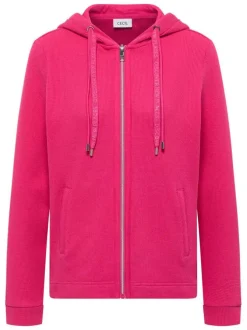 Sweat zippé en coton mélangé fuchsia uni pourvu d'une coupe droite