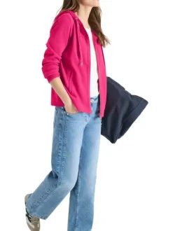 Sweat zippé en coton mélangé fuchsia uni pourvu d'une coupe droite