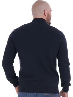 Sweat zippé en coton mélangé marine uni avec une coupe droite