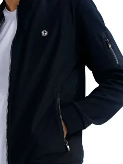 Sweat zippé en coton mélangé marine uni pourvu d'une coupe droite