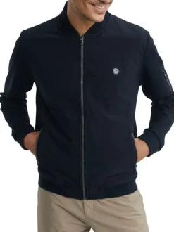 Sweat zippé en coton mélangé marine uni pourvu d'une coupe droite