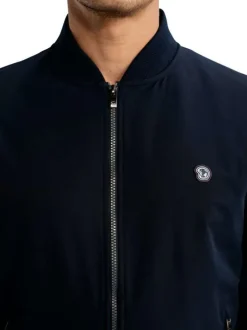Sweat zippé en coton mélangé marine uni pourvu d'une coupe droite