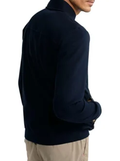 Sweat zippé en coton mélangé marine uni pourvu d'une coupe droite