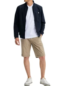 Sweat zippé en coton mélangé marine uni pourvu d'une coupe droite