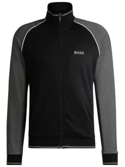 Sweat zippé en coton mélangé noir avec une coupe droite et un col montant