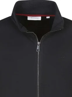 Sweat zippé en coton mélangé noir uni avec une coupe droite et un col montant