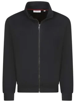 Sweat zippé en coton mélangé noir uni avec une coupe droite et un col montant