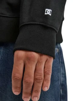 Sweat zippé en coton mélangé noir uni avec une coupe droite et une capuche