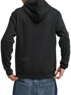 Sweat zippé en coton mélangé noir uni avec une coupe droite et une capuche