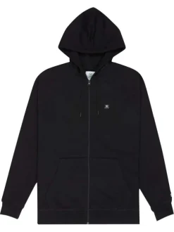 Sweat zippé en coton mélangé noir uni avec une coupe droite et une capuche