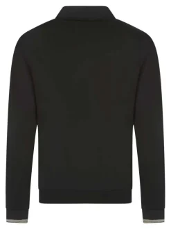 Sweat zippé en coton mélangé noir uni à col montant avec le logo