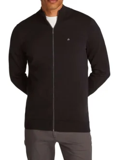 Sweat zippé en coton noir uni avec une coupe ajustée et un col montant