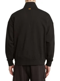 Sweat zippé en coton noir uni avec une coupe droite et un col montant