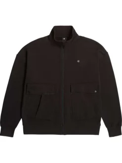 Sweat zippé en coton noir uni avec une coupe droite et un col montant