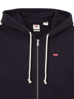 Sweat zippé en coton noir uni à coupe droite avec logo rouge et col à capuche