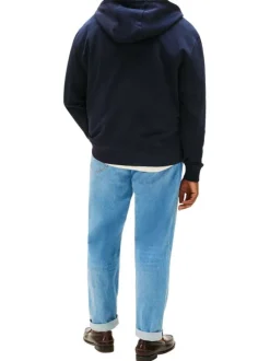 Sweat zippé grande taille en coton marine uni coupe ajustée et un col à capuche