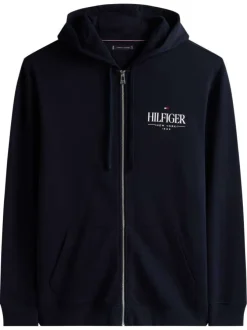 Sweat zippé grande taille en coton marine uni coupe ajustée et un col à capuche