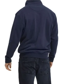 Sweat zippé Grande Taille marine droit à col montant zippé et poches zippées