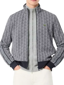 Sweat zippé gris à coupe droite pourvu d'un col montant et de manches longues