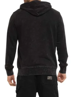 Sweat zippé gris foncé uni avec une coupe droite et un col à capuche