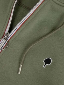 Sweat zippé kaki uni avec une coupe droite et un col à capuche