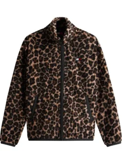 Sweat zippé léopard imprimé avec une coupe droite et un col montant