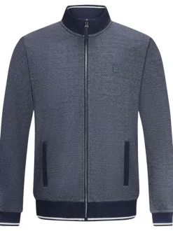 Sweat zippé marine chiné avec une coupe droite et un col montant