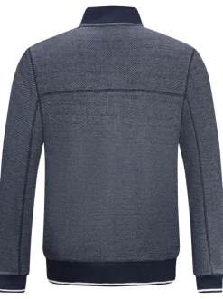 Sweat zippé marine chiné avec une coupe droite et un col montant