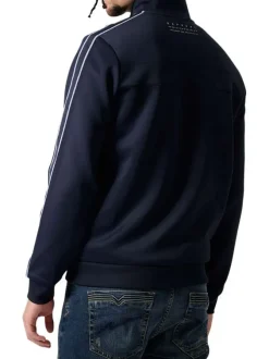 Sweat zippé marine uni avec une coupe droite et un col montant
