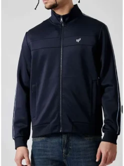 Sweat zippé marine uni avec une coupe droite et un col montant