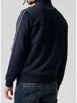 Sweat zippé marine uni avec une coupe droite et un col montant
