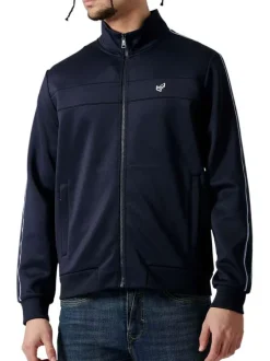 Sweat zippé marine uni avec une coupe droite et un col montant