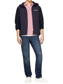 Sweat zippé marine uni avec une coupe droite et une capuche ajustable
