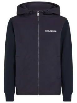 Sweat zippé marine uni avec une coupe droite et une capuche ajustable