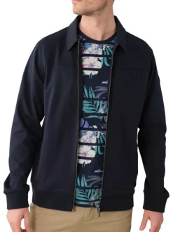 Sweat zippé marine uni avec une coupe droite un col polo et 3 poches