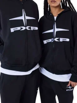Sweat zippé noir uni avec une coupe ajustée et une fermeture zippée