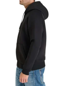 Sweat zippé noir uni avec une coupe droite et un col à capuche