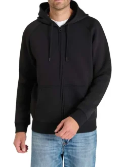 Sweat zippé noir uni avec une coupe droite et un col à capuche
