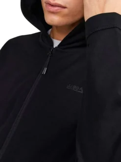 Sweat zippé noir uni coupe droite avec un col à capuche et flocage