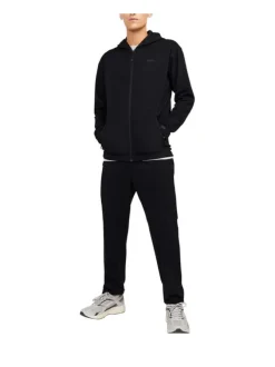 Sweat zippé noir uni coupe droite avec un col à capuche et flocage