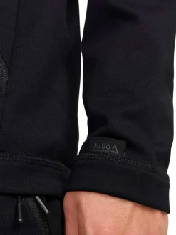 Sweat zippé noir uni coupe droite avec un col à capuche et flocage