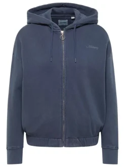 Sweat zippé Rochelle en coton indigo uni à coupe ample avec un col à capuche