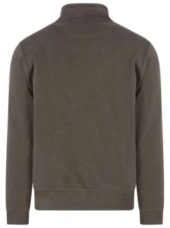 Sweat zippé taupe uni coupe ajustée col montant avec un logo brodé