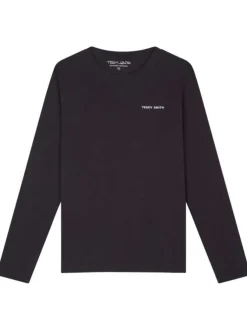 Tee-shirt à manches longues en coton marine uni avec nom de la marque floqué