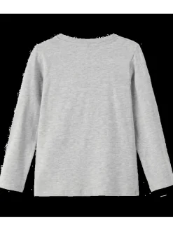 Tee-shirt gris uni avec une coupe droite un col rond et des manches longues