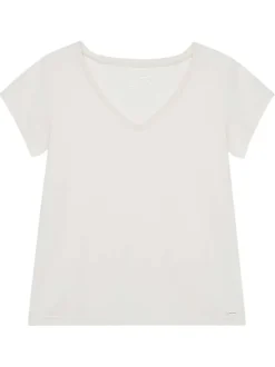Tee-shirt blanc uni avec une coupe droite, un col v et à manches courtes